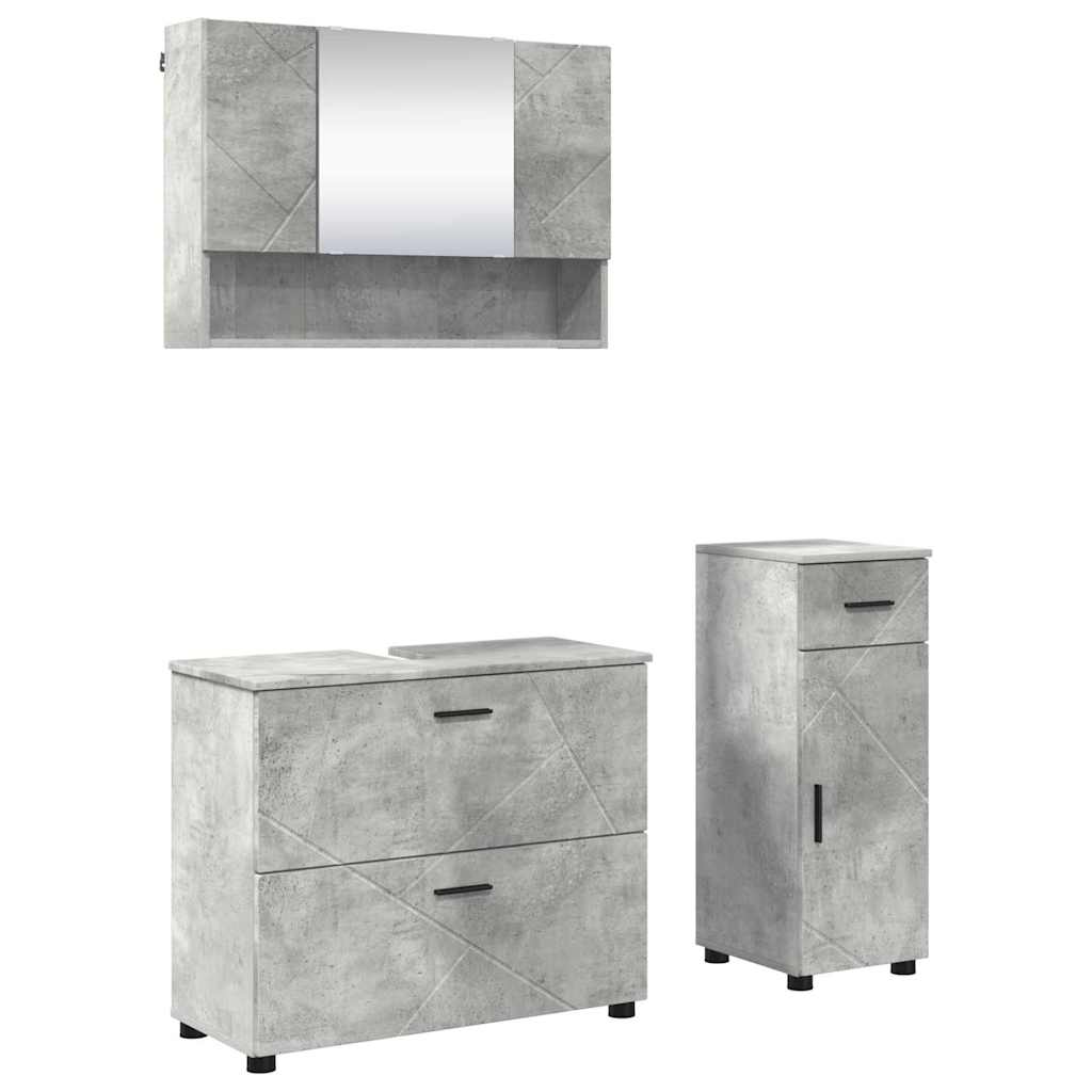 Badkamermeubelset 3 pcs Beton Grijs Geperst Hout en Metaal
