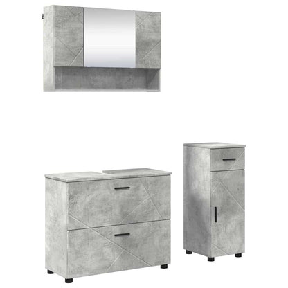 Badkamermeubelset 3 pcs Beton Grijs Geperst Hout en Metaal
