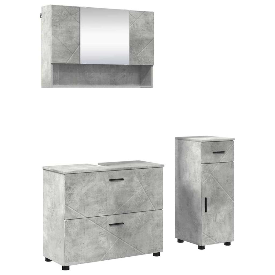 Badkamermeubelset 3 pcs Beton Grijs Geperst Hout en Metaal