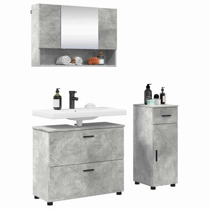 Badkamermeubelset 3 pcs Beton Grijs Geperst Hout en Metaal