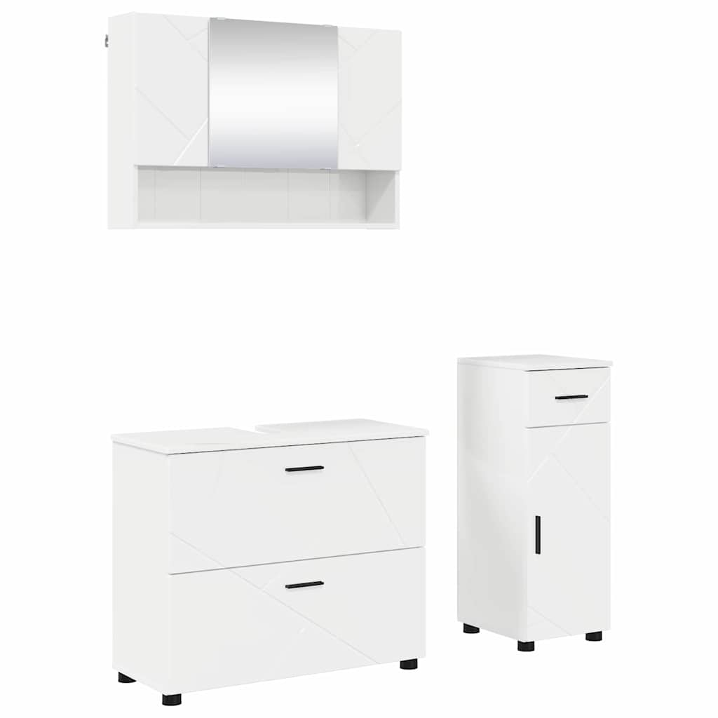 Badkamermeubelset 3 pcs Hoogglans wit Geperst Hout en Metaal