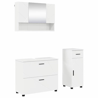 Badkamermeubelset 3 pcs Hoogglans wit Geperst Hout en Metaal