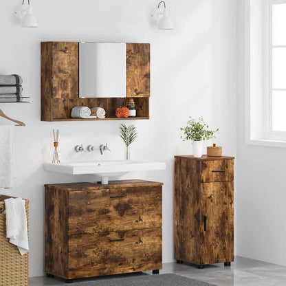 Badkamermeubelset 3 pcs Gerookt eiken Geperst Hout en Metaal