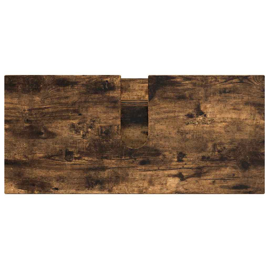 Badkamermeubelset 3 pcs Gerookt eiken Geperst Hout en Metaal