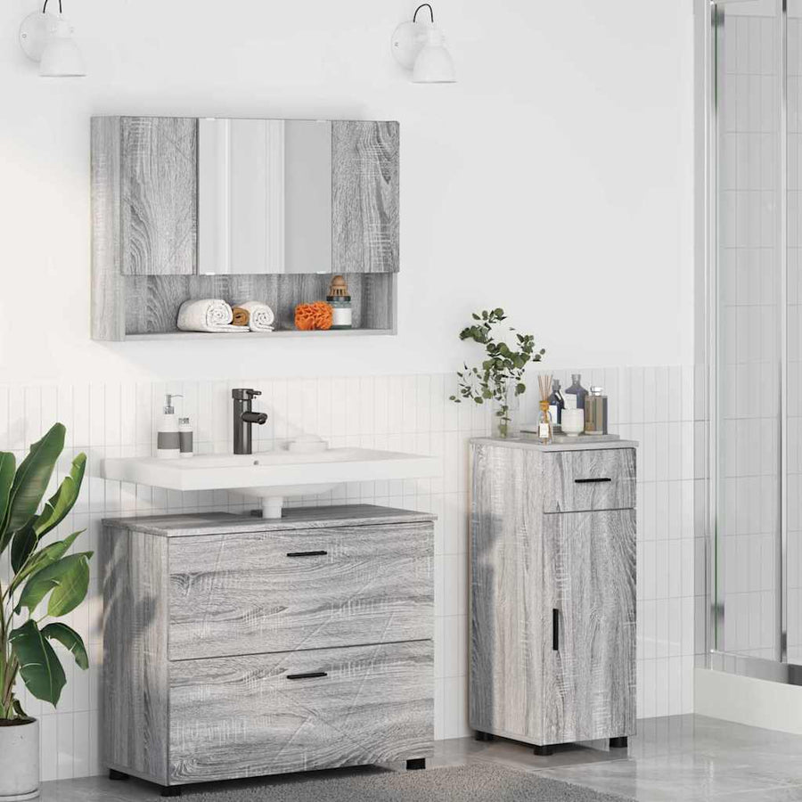 Badkamermeubelset 3 pcs Grijs Sonoma Geperst Hout en Metaal