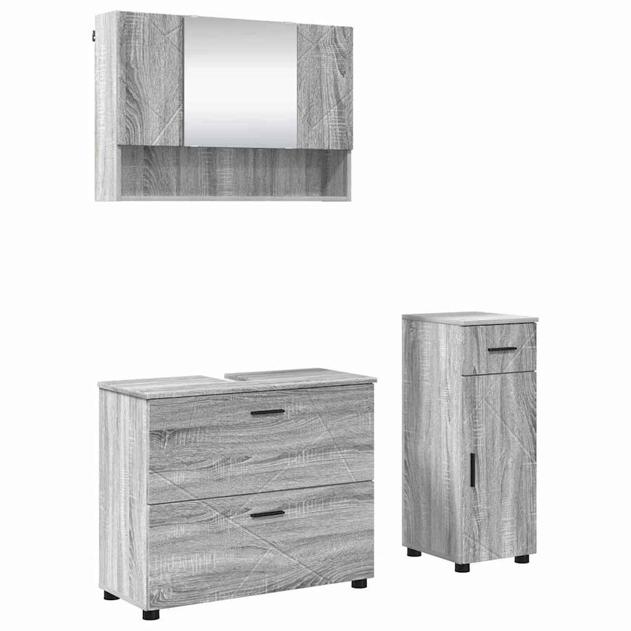 Badkamermeubelset 3 pcs Grijs Sonoma Geperst Hout en Metaal