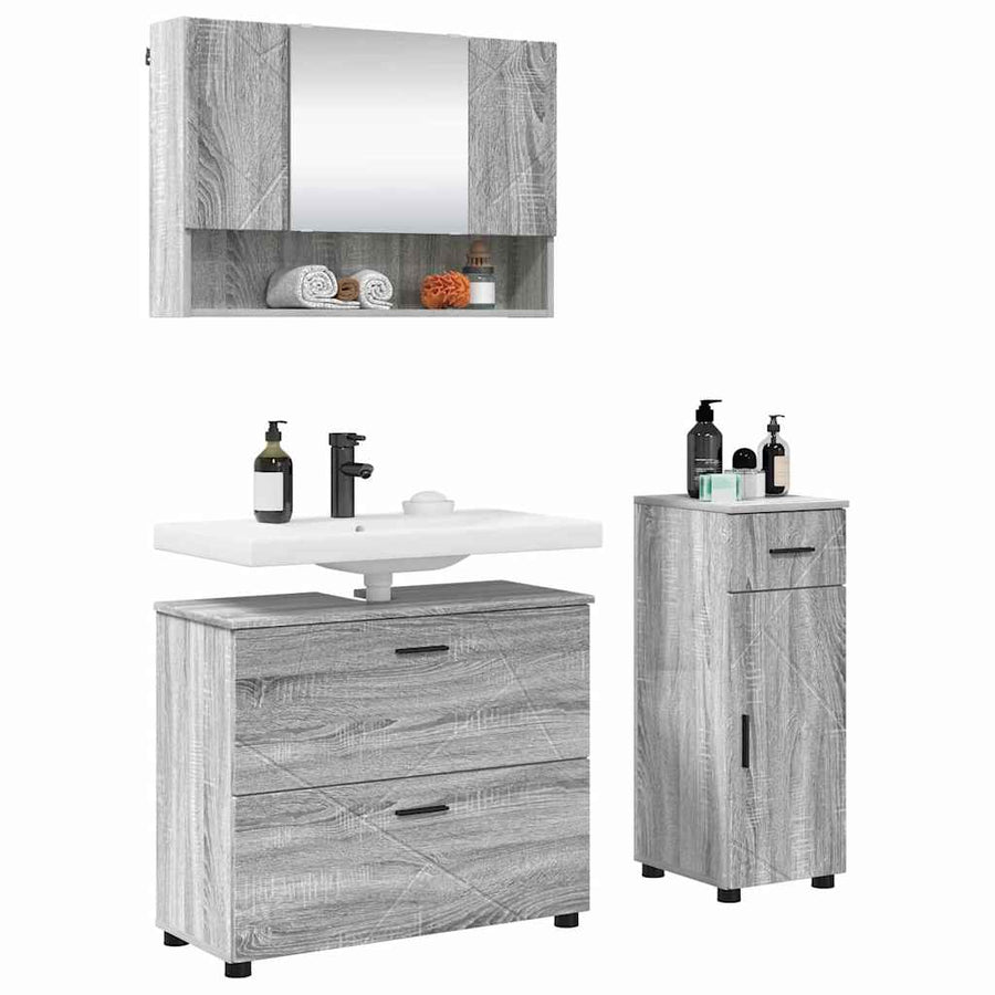 Badkamermeubelset 3 pcs Grijs Sonoma Geperst Hout en Metaal