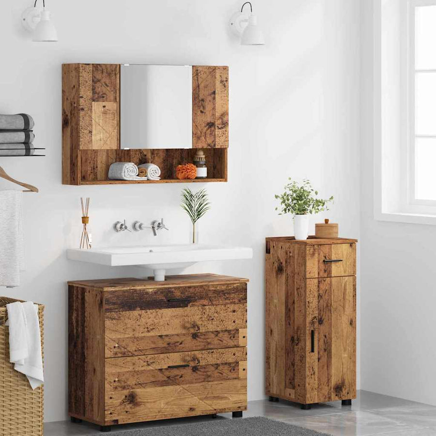 Badkamermeubelset 3 pcs Oud hout 76,5 x 35 x 64 cm Bewerkt hout