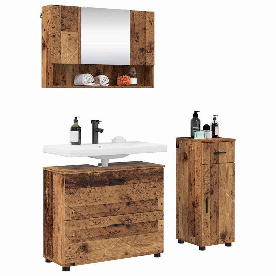 Badkamermeubelset 3 pcs Oud hout 76,5 x 35 x 64 cm Bewerkt hout