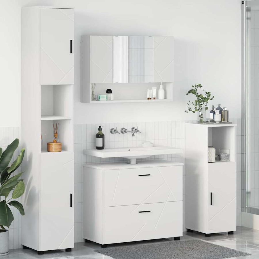 Badkamermeubelset met lade 4 pcs Wit Geperst Hout en Metaal