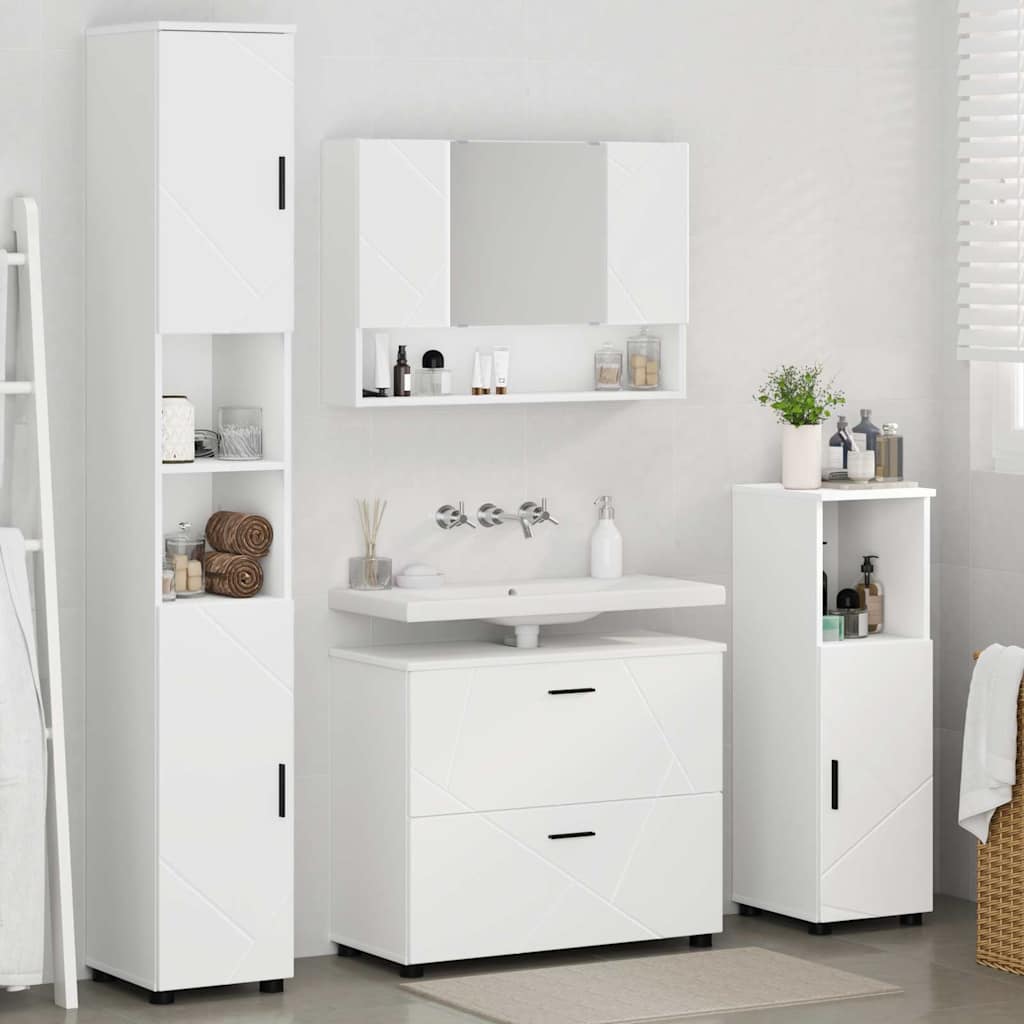 Badkamermeubelset met lade 4 pcs Wit Geperst Hout en Metaal