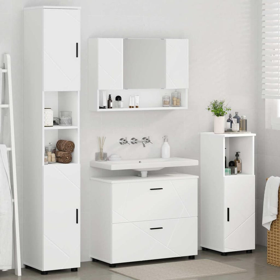 Badkamermeubelset met lade 4 pcs Wit Geperst Hout en Metaal