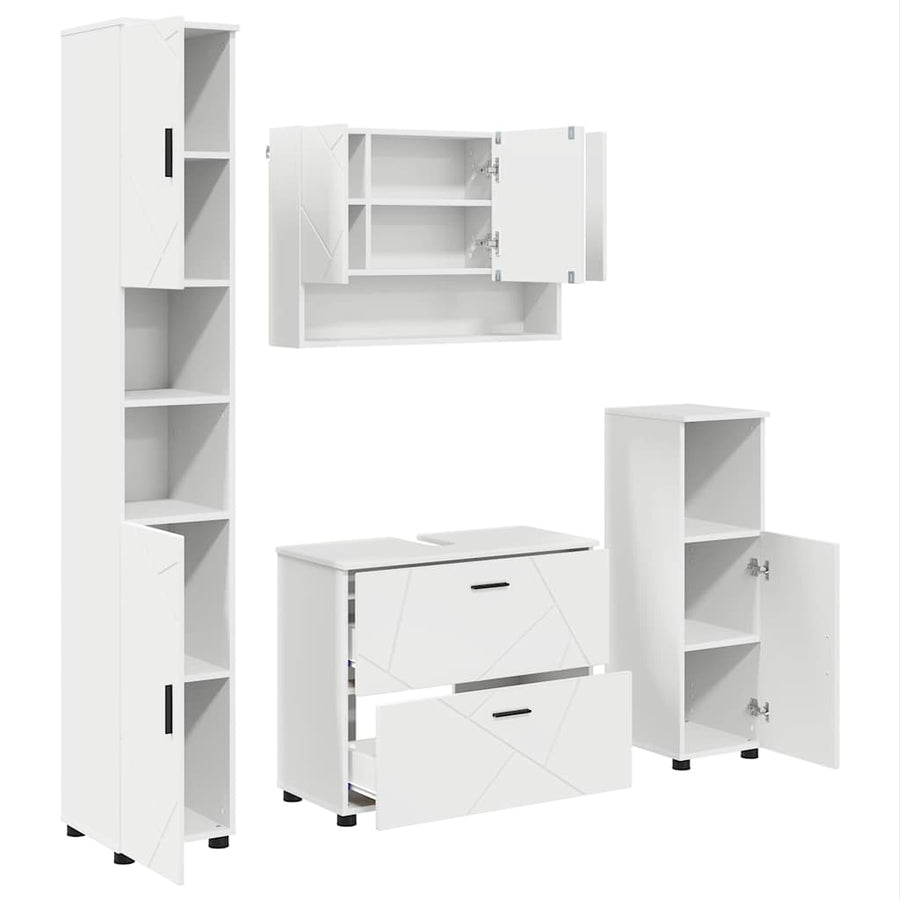 Badkamermeubelset met lade 4 pcs Wit Geperst Hout en Metaal