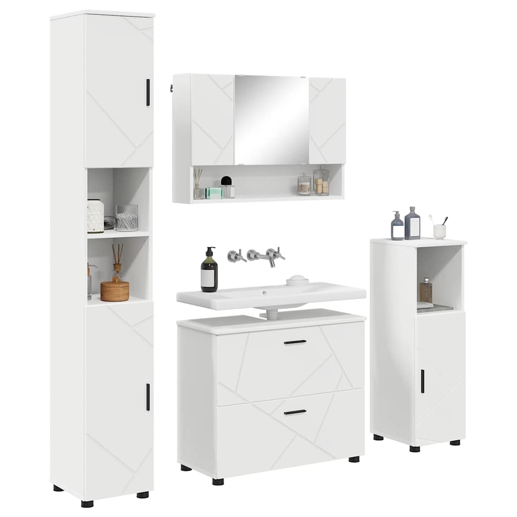 Badkamermeubelset met lade 4 pcs Wit Geperst Hout en Metaal