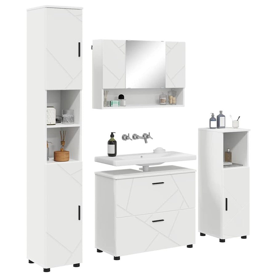 Badkamermeubelset met lade 4 pcs Wit Geperst Hout en Metaal