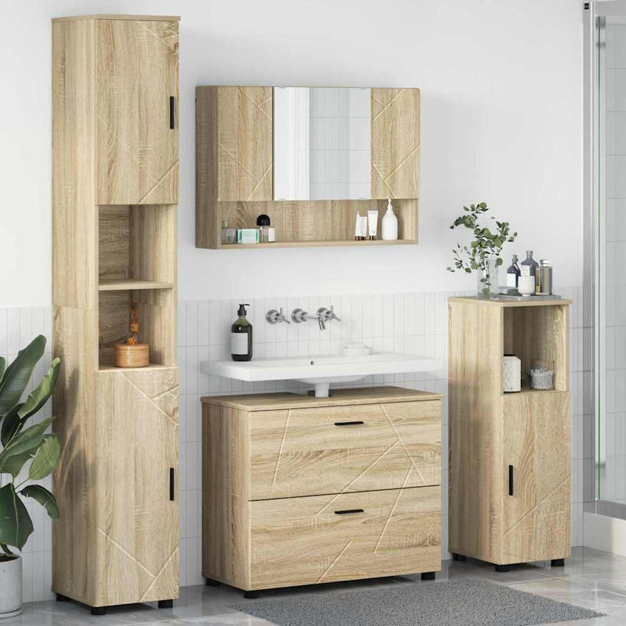 Badkamermeubelset 4 pcs Sonoma Eiken Geperst Hout en Metaal