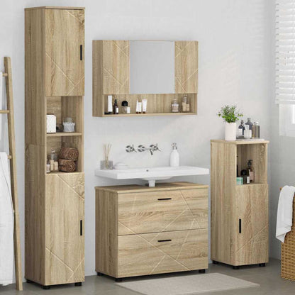 Badkamermeubelset 4 pcs Sonoma Eiken Geperst Hout en Metaal