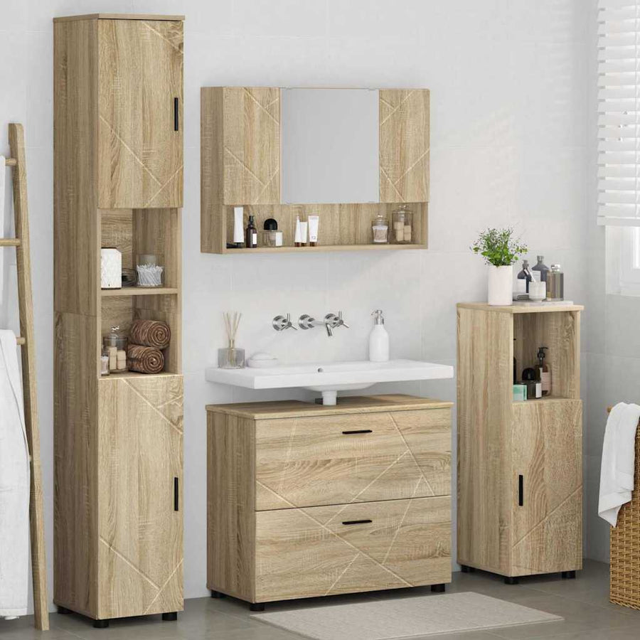 Badkamermeubelset 4 pcs Sonoma Eiken Geperst Hout en Metaal