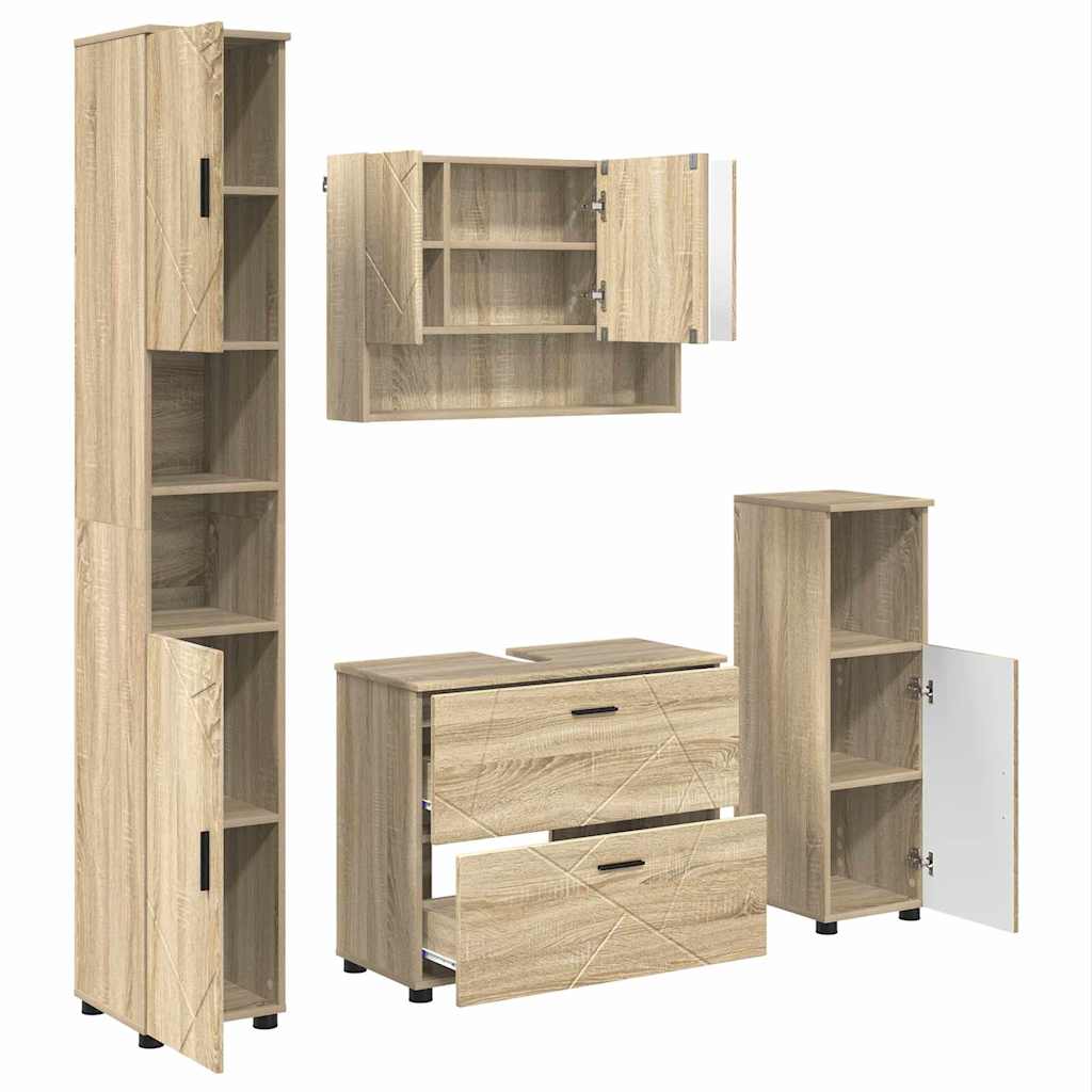 Badkamermeubelset 4 pcs Sonoma Eiken Geperst Hout en Metaal