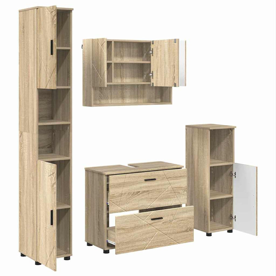Badkamermeubelset 4 pcs Sonoma Eiken Geperst Hout en Metaal