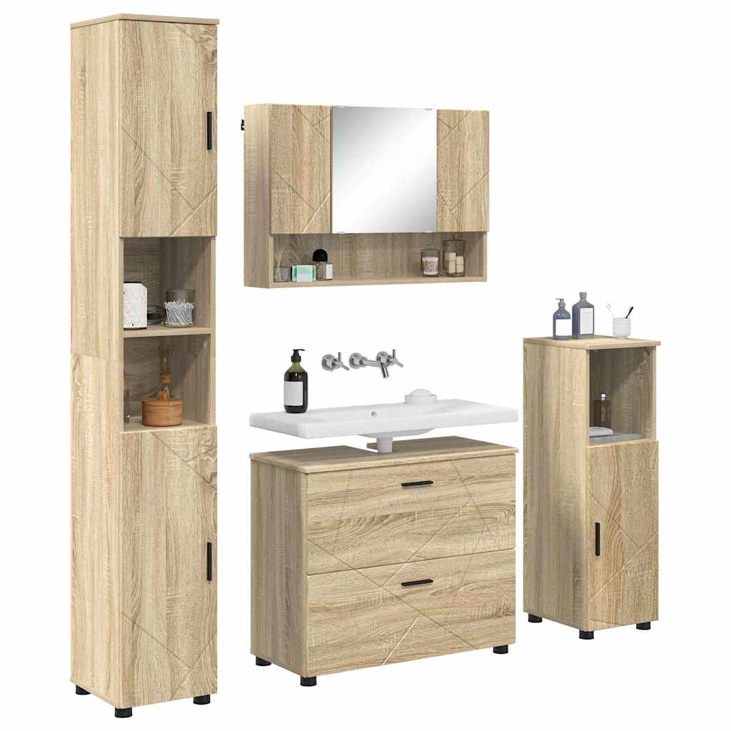 Badkamermeubelset 4 pcs Sonoma Eiken Geperst Hout en Metaal