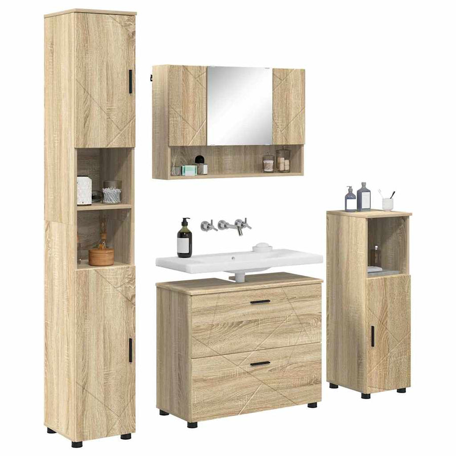Badkamermeubelset 4 pcs Sonoma Eiken Geperst Hout en Metaal