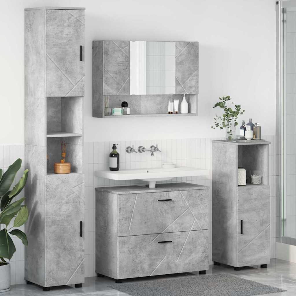 Badkamermeubelset 4 pcs Beton Grijs Geperst Hout en Metaal