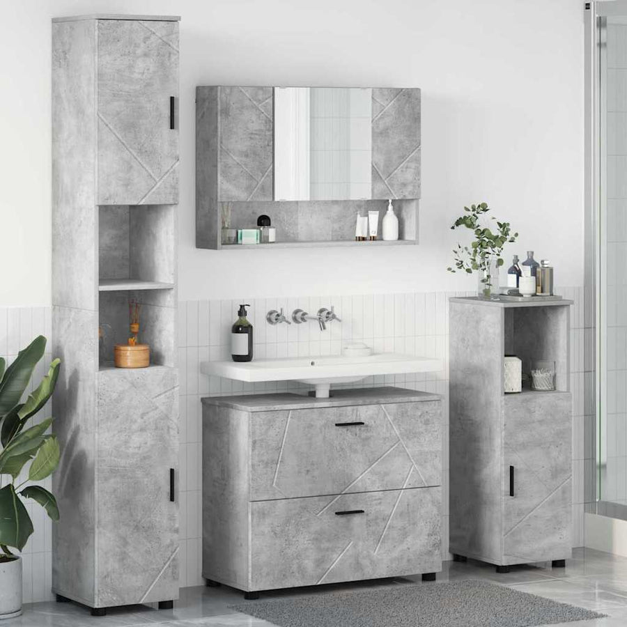 Badkamermeubelset 4 pcs Beton Grijs Geperst Hout en Metaal