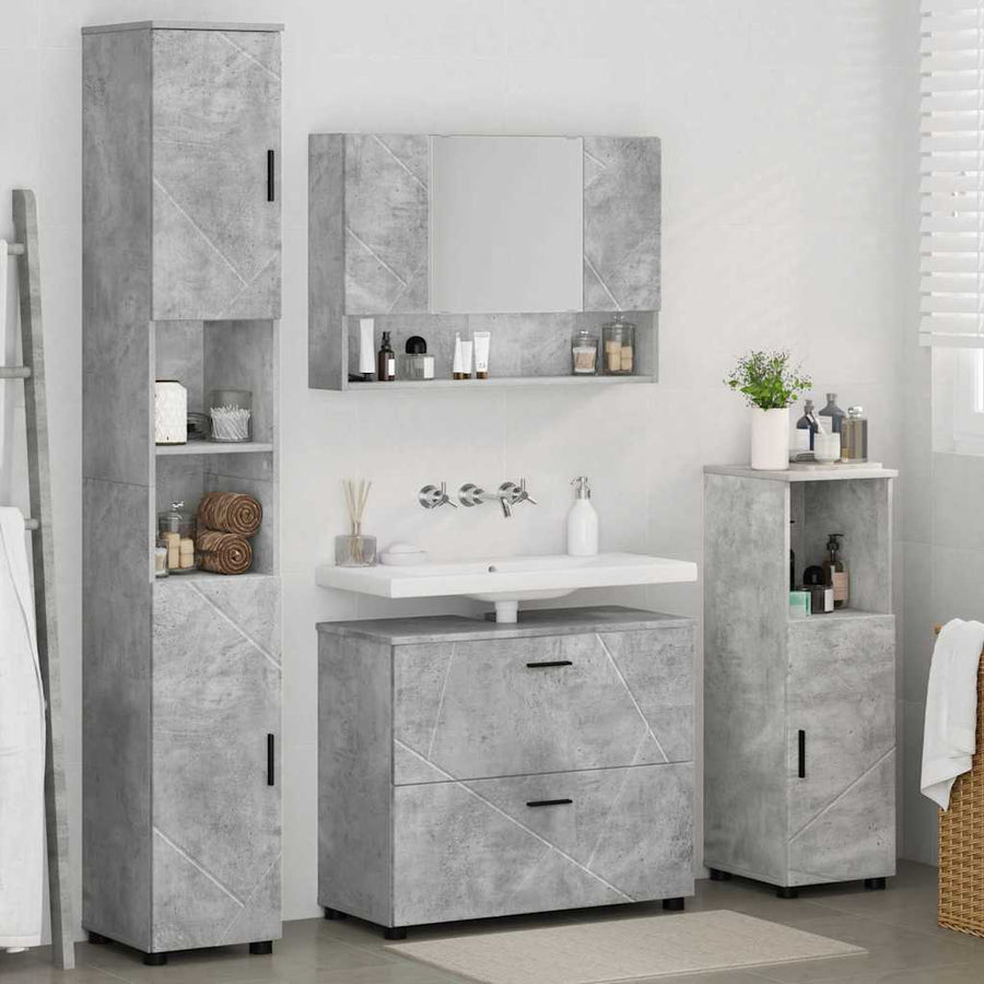 Badkamermeubelset 4 pcs Beton Grijs Geperst Hout en Metaal