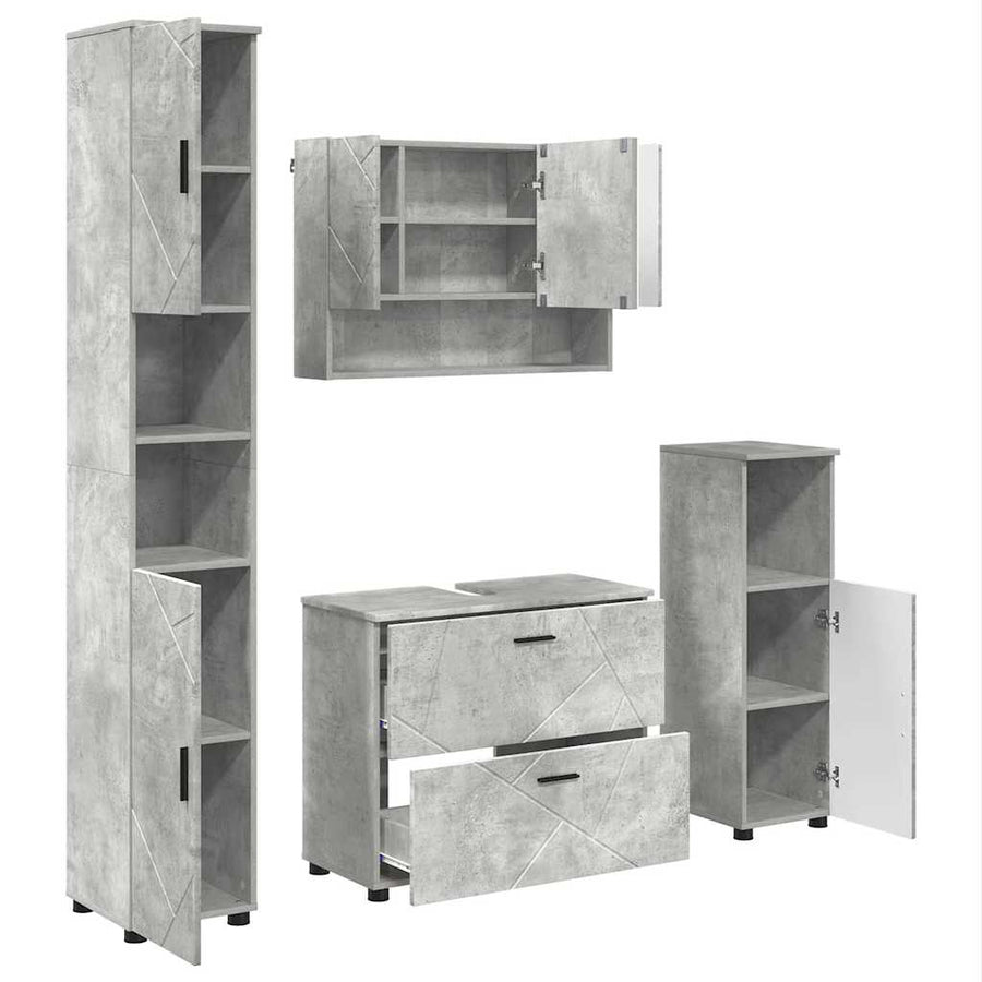 Badkamermeubelset 4 pcs Beton Grijs Geperst Hout en Metaal