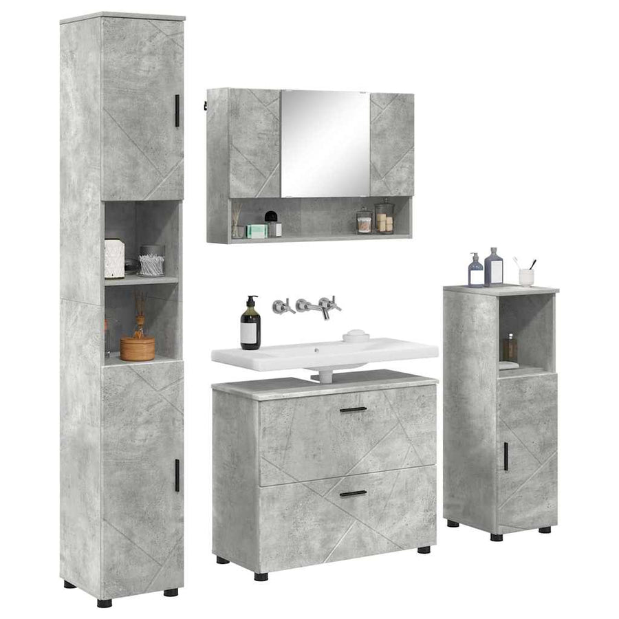 Badkamermeubelset 4 pcs Beton Grijs Geperst Hout en Metaal