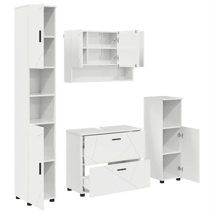 Badkamermeubelset 4 pcs Hoogglans wit Geperst Hout en Metaal