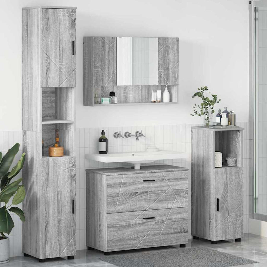 Badkamermeubelset 4 pcs Grijs Sonoma Geperst Hout en Metaal
