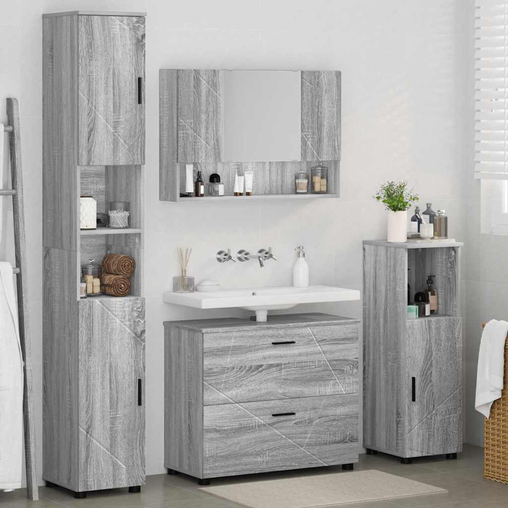 Badkamermeubelset 4 pcs Grijs Sonoma Geperst Hout en Metaal