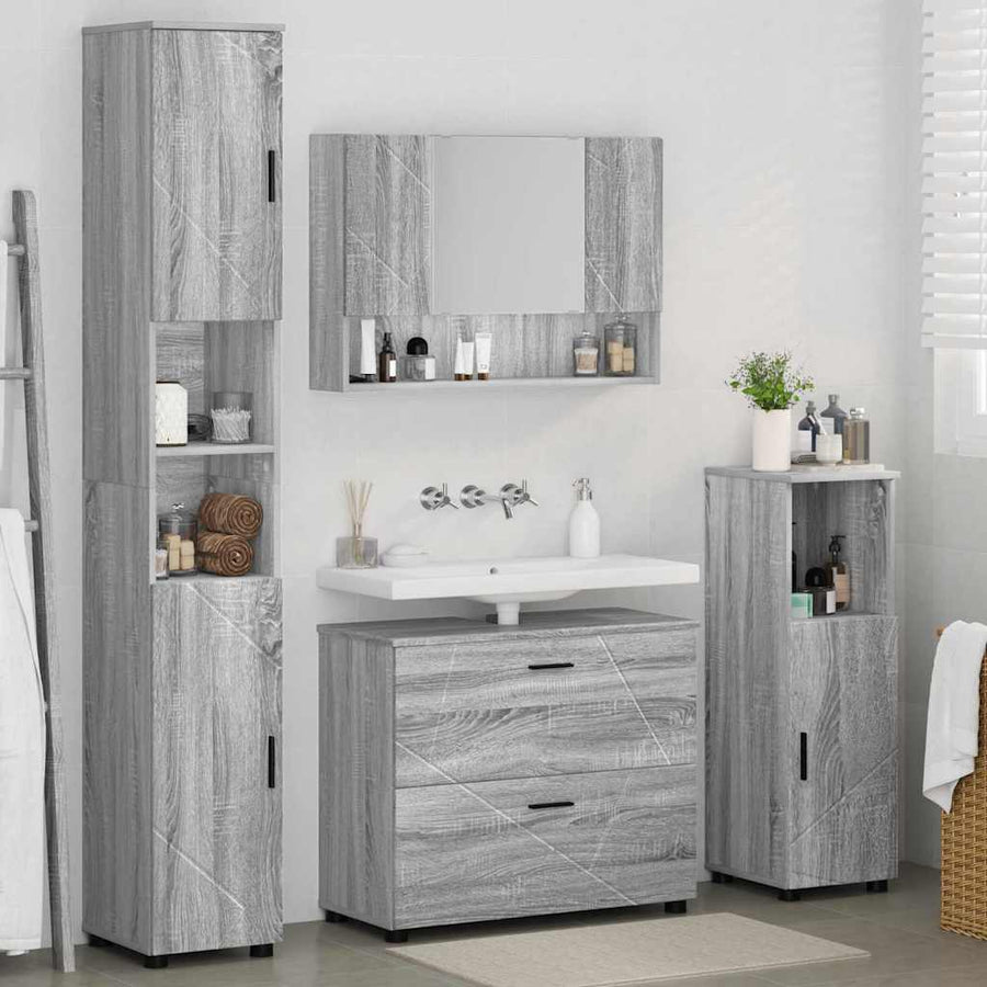 Badkamermeubelset 4 pcs Grijs Sonoma Geperst Hout en Metaal