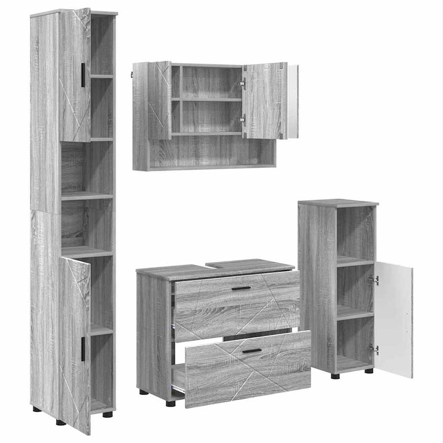 Badkamermeubelset 4 pcs Grijs Sonoma Geperst Hout en Metaal