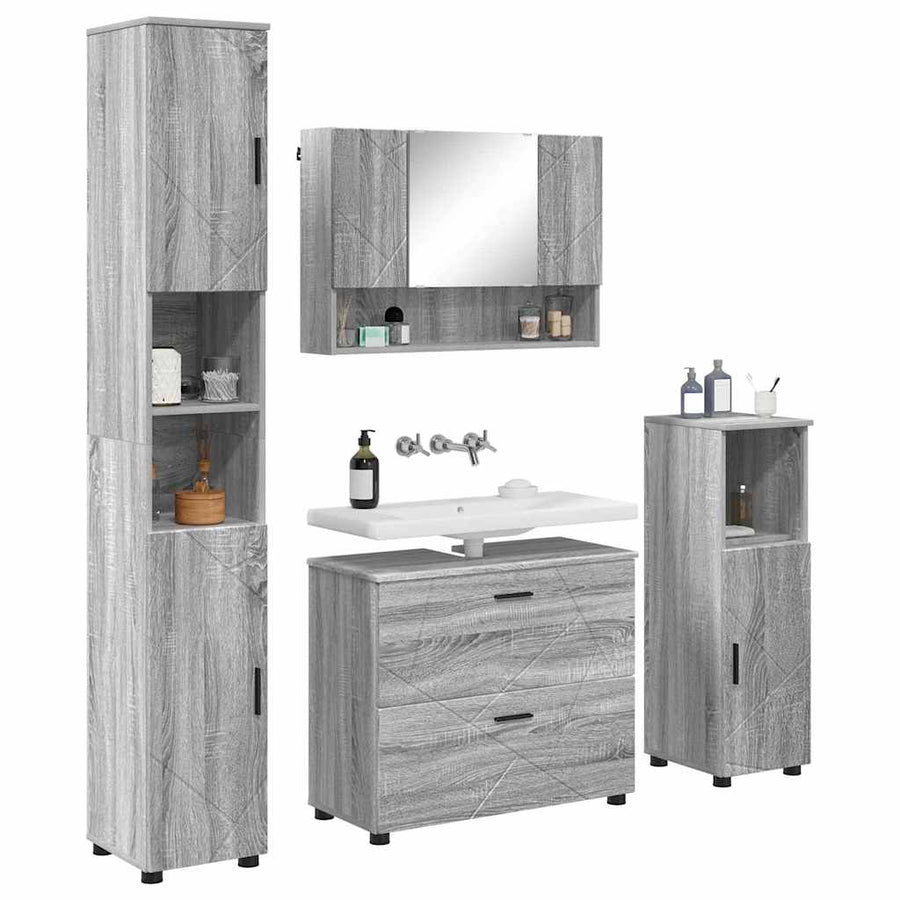 Badkamermeubelset 4 pcs Grijs Sonoma Geperst Hout en Metaal