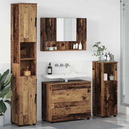 Badkamermeubelset 4 pcs Oud Hout Geperst Hout en Metaal