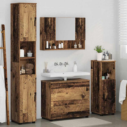 Badkamermeubelset 4 pcs Oud Hout Geperst Hout en Metaal