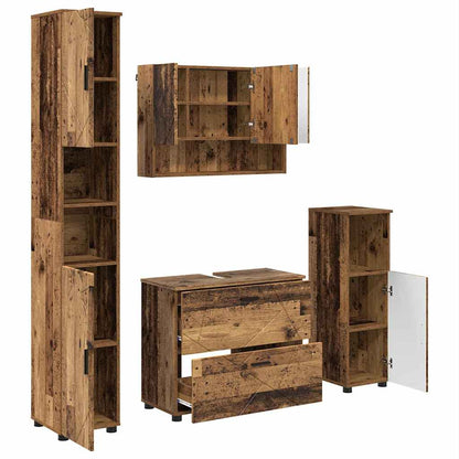 Badkamermeubelset 4 pcs Oud Hout Geperst Hout en Metaal