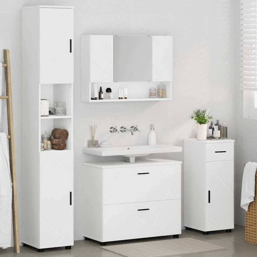 Badkamermeubelset met lade 4 pcs Wit Geperst Hout en Metaal