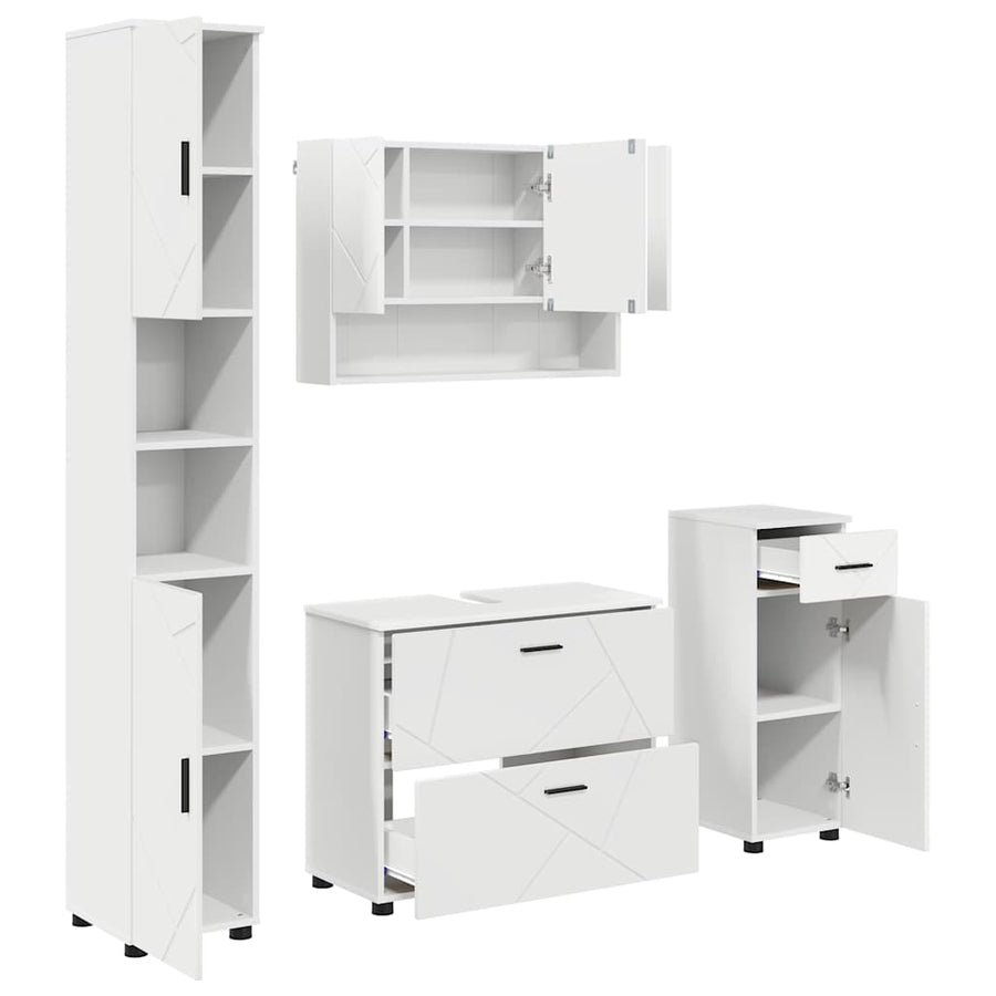 Badkamermeubelset met lade 4 pcs Wit Geperst Hout en Metaal