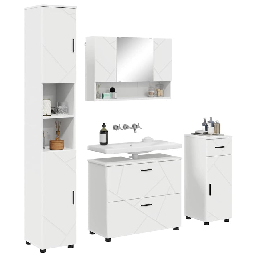 Badkamermeubelset met lade 4 pcs Wit Geperst Hout en Metaal
