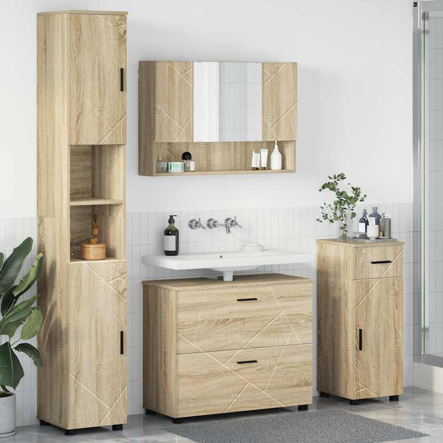 Badkamermeubelset 4 pcs Sonoma Eiken Geperst Hout en Metaal