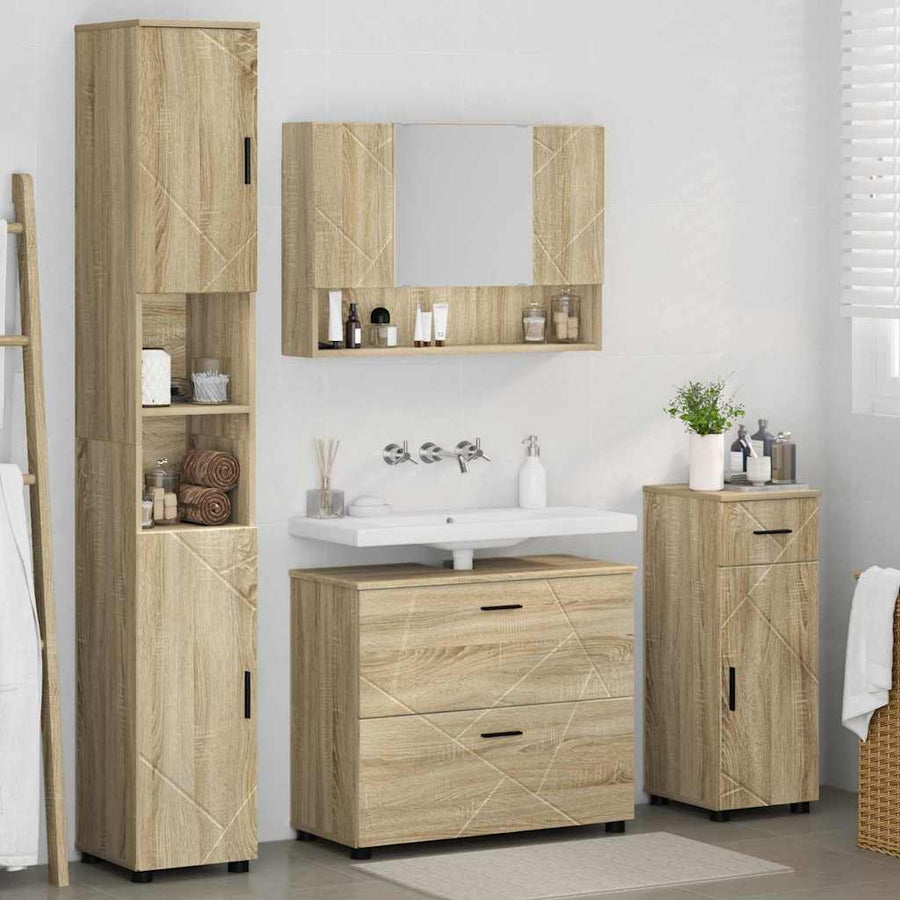 Badkamermeubelset 4 pcs Sonoma Eiken Geperst Hout en Metaal