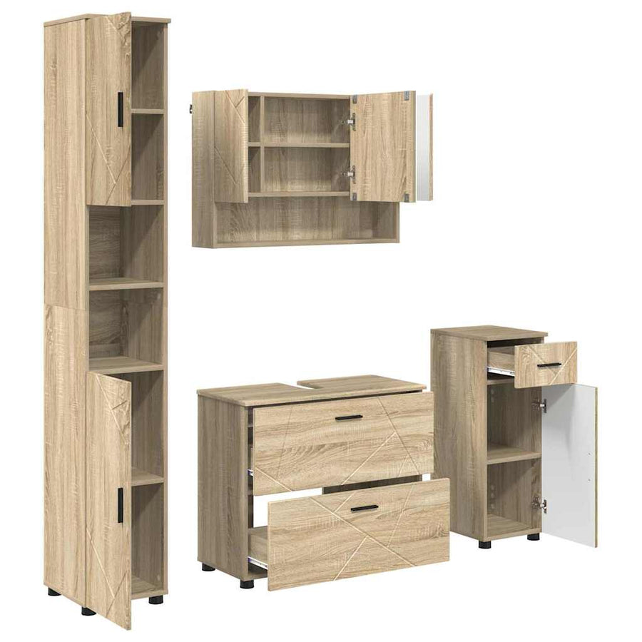 Badkamermeubelset 4 pcs Sonoma Eiken Geperst Hout en Metaal