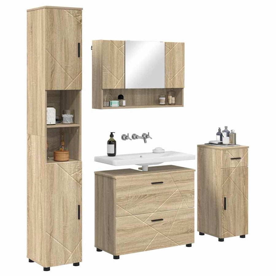 Badkamermeubelset 4 pcs Sonoma Eiken Geperst Hout en Metaal