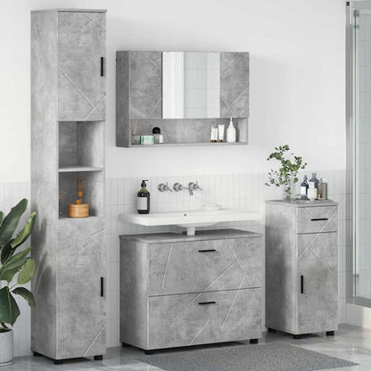 Badkamermeubelset 4 pcs Beton Grijs Geperst Hout en Metaal
