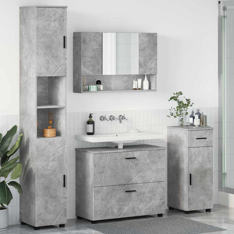 Badkamermeubelset 4 pcs Beton Grijs Geperst Hout en Metaal