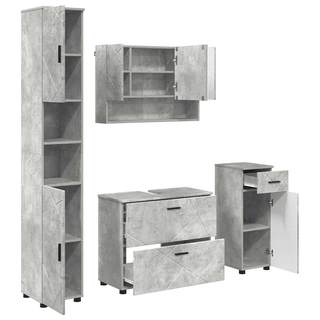Badkamermeubelset 4 pcs Beton Grijs Geperst Hout en Metaal